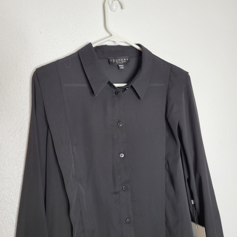 Laundry by Shelli Segal Sheer Black Button-up Shirt Women's Size Small New - Picture 2 of 15